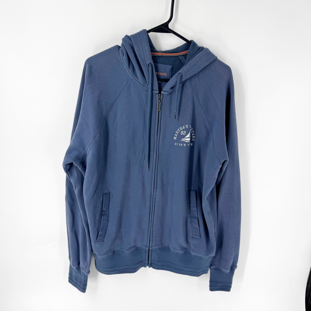 Camp David Marthas Vineyard Full Zip Hoodie Blue Massachusetts Anchor Large